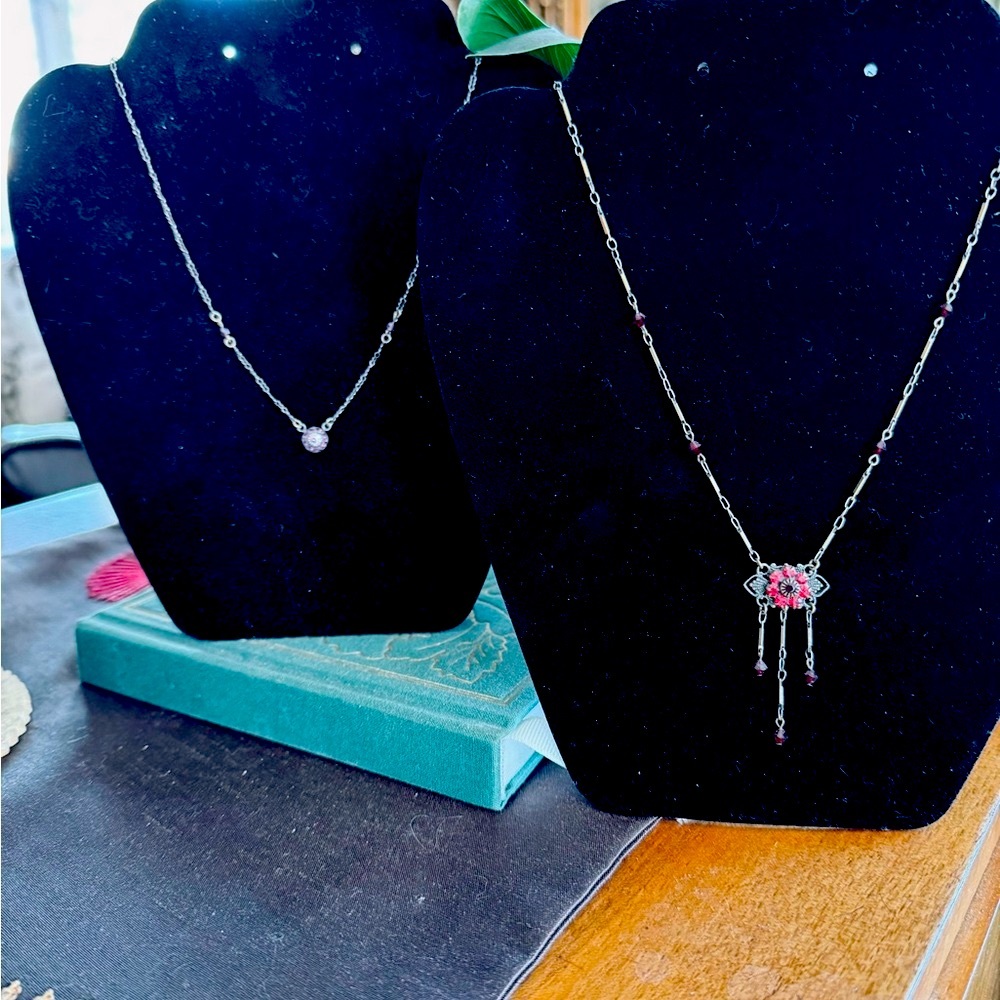 Two vintage Liz Paiacios O.S.F. In antique brass & Swarovski crystals.